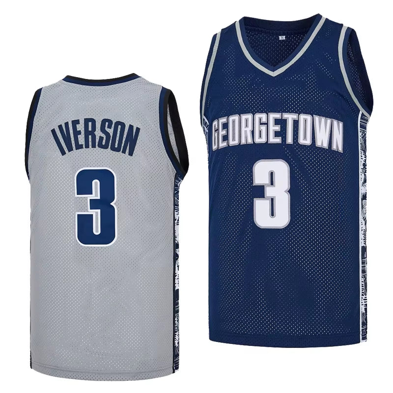 Basketball Jerseys High School GEORGETOWN 3 Iverson Jersey Sewing Embroidery Cheap High Quality Outdoor Sportswear Grey Blue