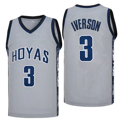 Basketball Jerseys High School GEORGETOWN 3 Iverson Jersey Sewing Embroidery Cheap High Quality Outdoor Sportswear Grey Blue