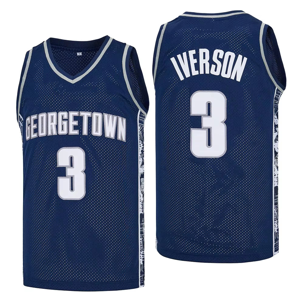 Basketball Jerseys High School GEORGETOWN 3 Iverson Jersey Sewing Embroidery Cheap High Quality Outdoor Sportswear Grey Blue