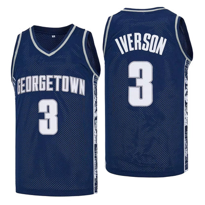 Basketball Jerseys High School GEORGETOWN 3 Iverson Jersey Sewing Embroidery Cheap High Quality Outdoor Sportswear Grey Blue